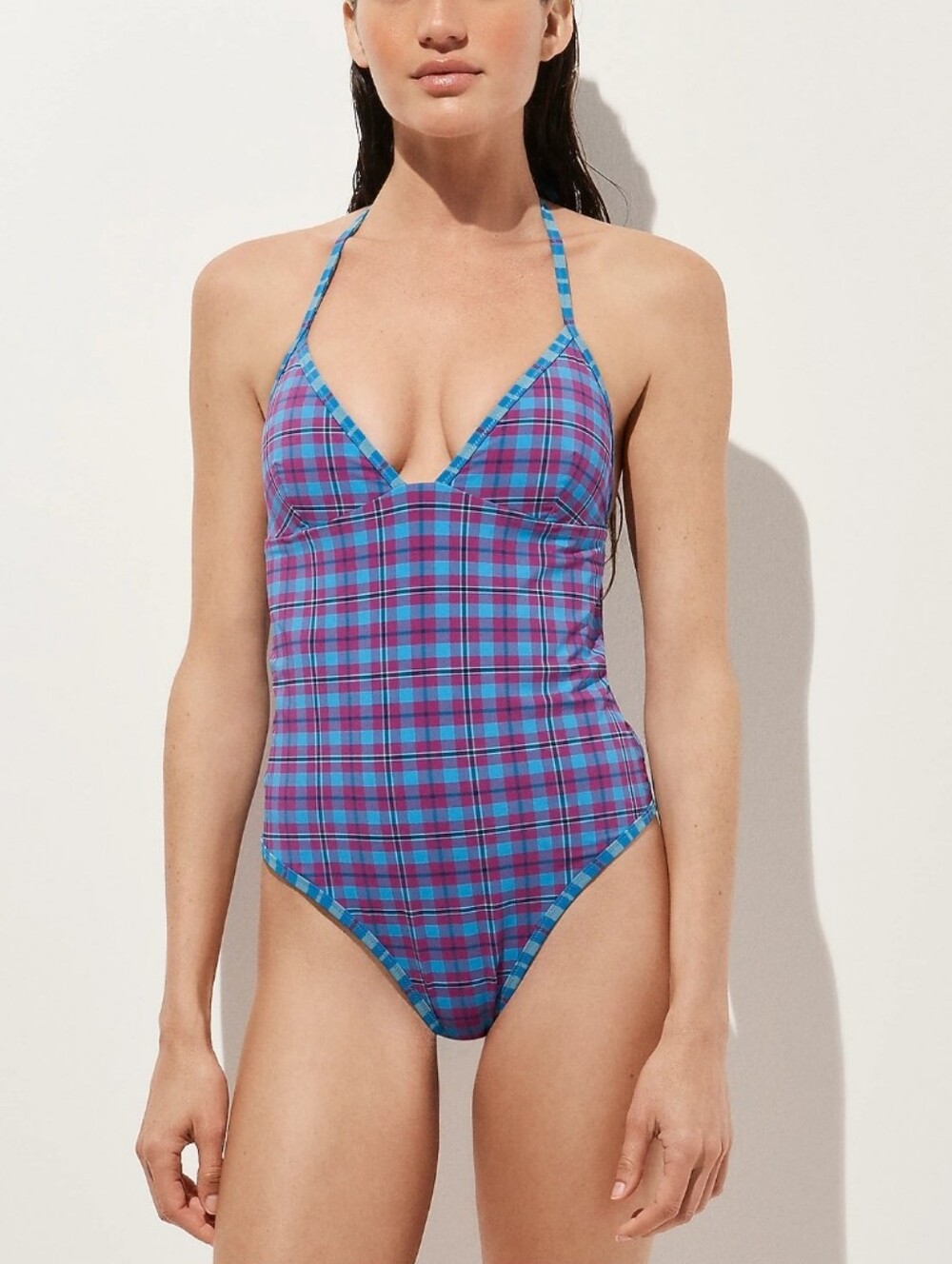 NWT J. Crew V-Neck One-Piece Reversible Plaid Print Swimsuit